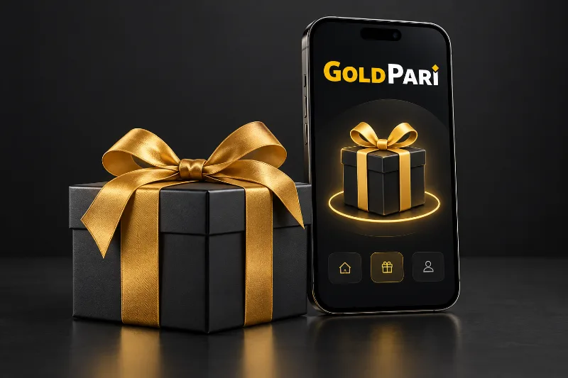 Gift box with a gold ribbon for a Gold Pari promotion